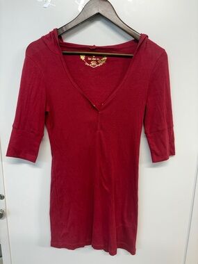 One Step Ahead Deep Red V-Neck 3/4 Sleeve Tunic